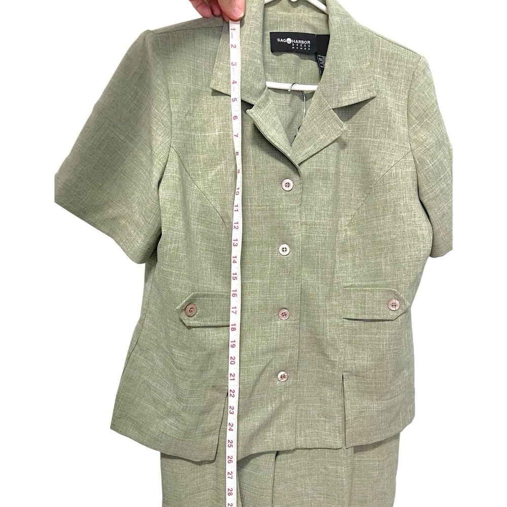 Sag Harbor 14W Green Pant Suit Short Sleeve Blazer Trousers Vintage Officecore - Picture 3 of 16
